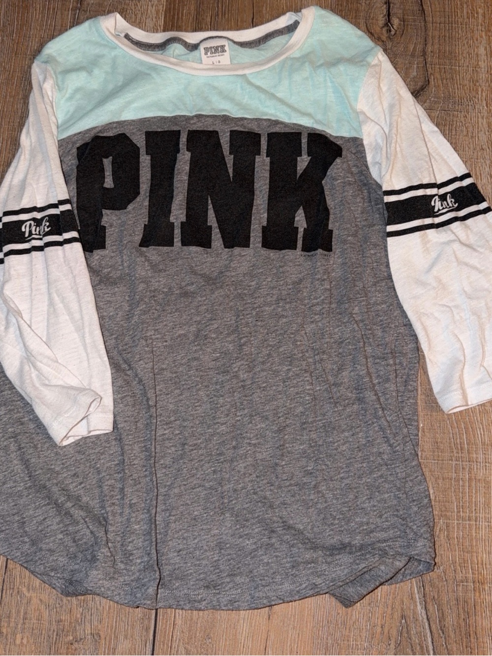 PINK Victoria's Secret Mint, Gray & White Colorblock Long Sleeve Tee